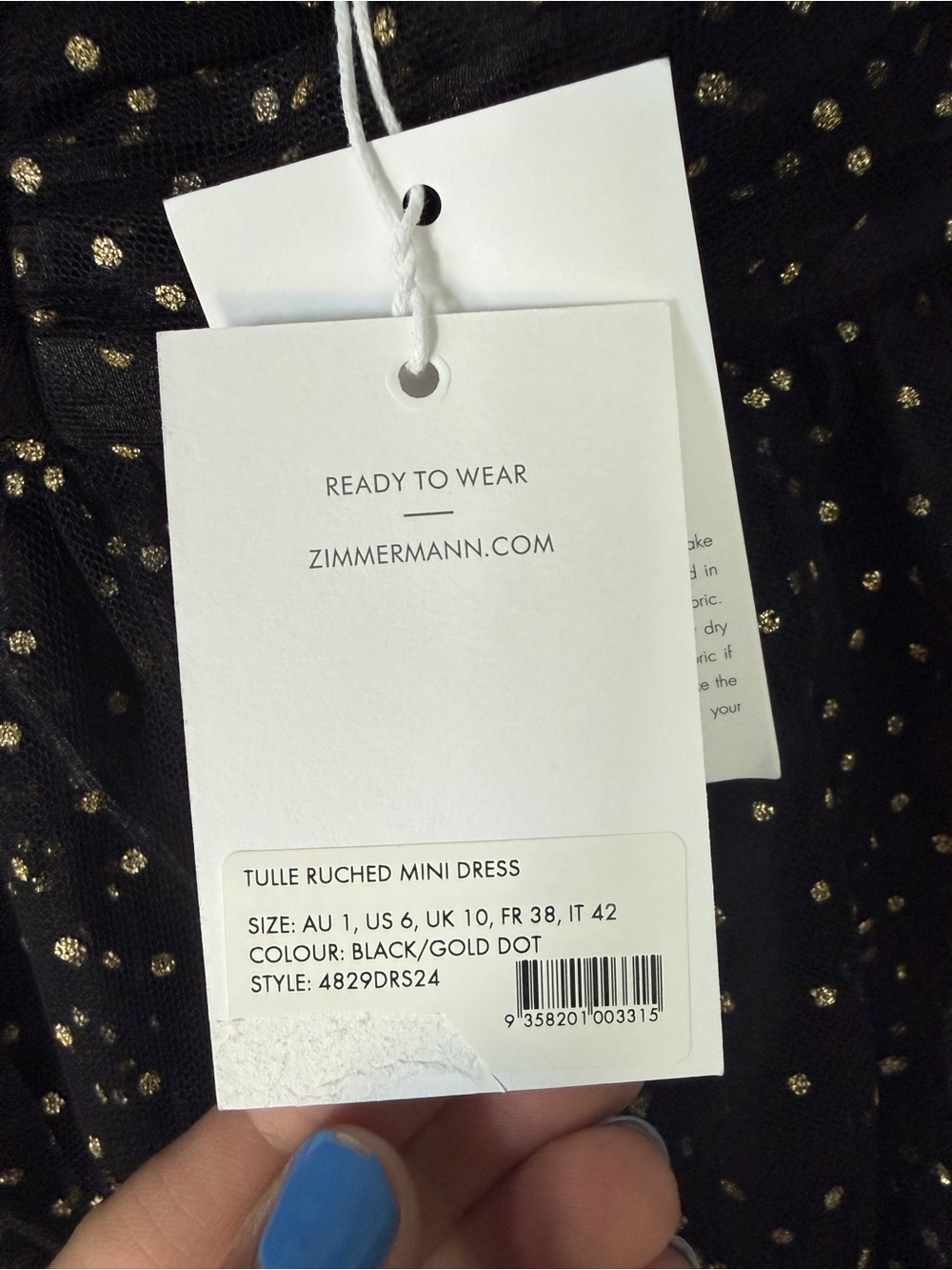 NWT Zimmermann Black Sparkle Tulle Mini Dress Puff Sleeve Polka Dot Size 6 - Picture 4 of 11